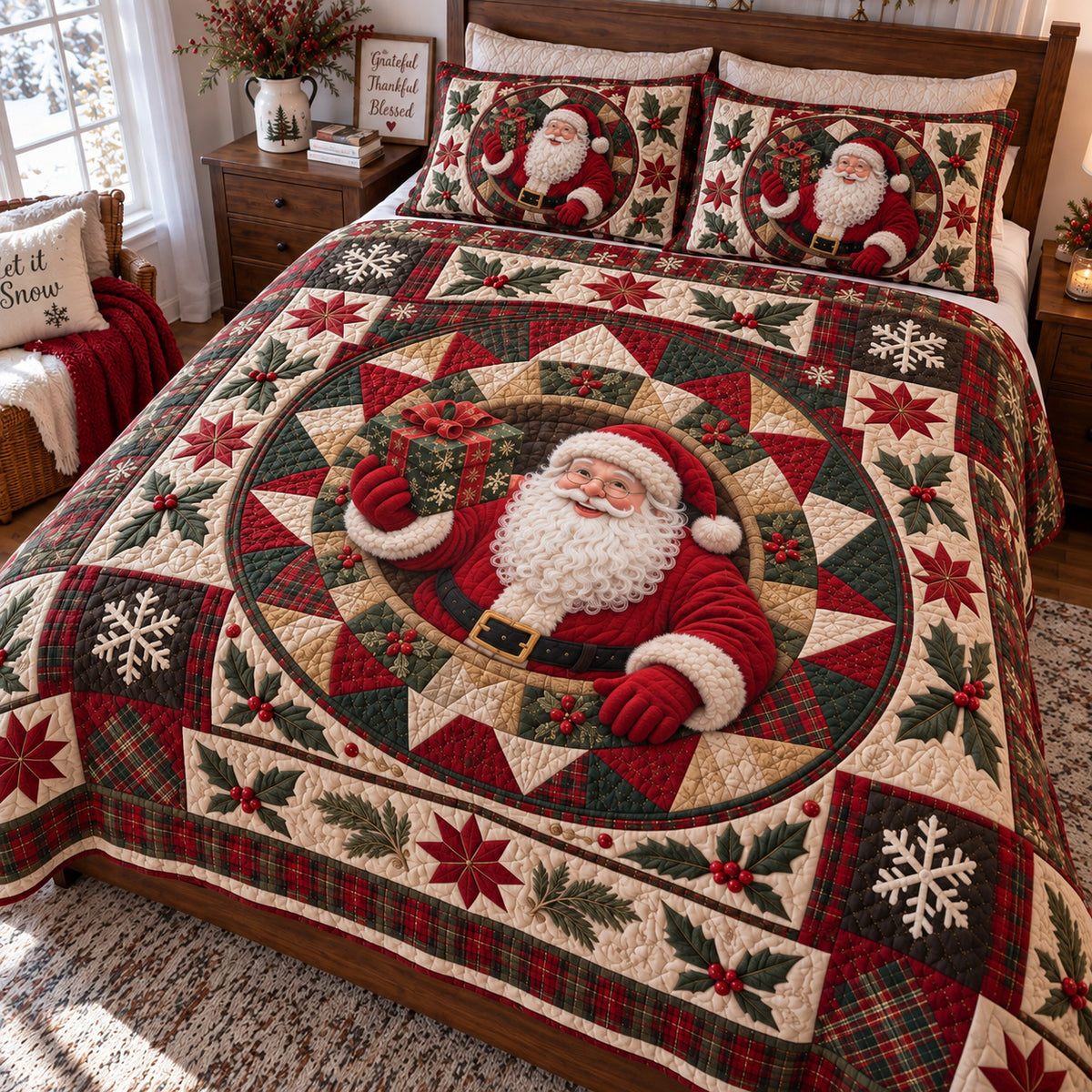 Christmas Cottage Memories 3-Piece Quilted Bedding Set SN0PT1149