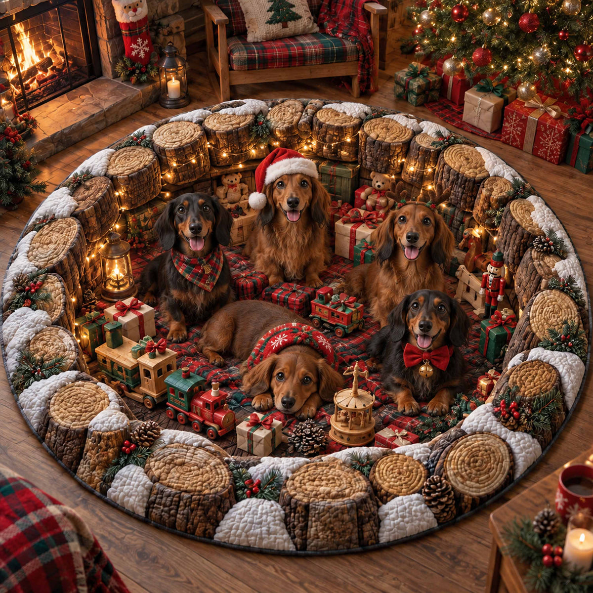 Christmas Paws Quilted Round Mat NCU0SN007