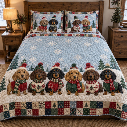 Christmas Doxie Parade 3-Piece Quilted Bedding Set SN0TV865
