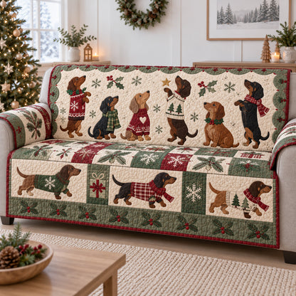 Christmas Doxie Tales Quilted Sofa Cover SN0TV874