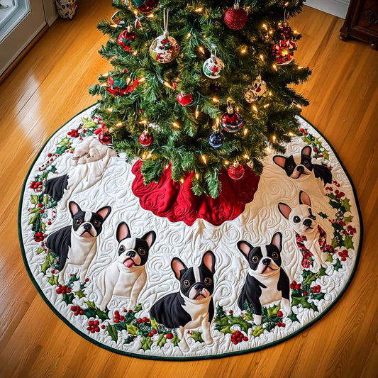 Christmas Eve with Boston Terrier Christmas Quilted Tree Skirt NCU0DV1619
