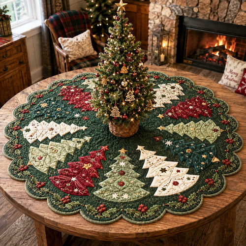 Christmas Evergreen Custom Shape Quilted Table Topper SN0TV121