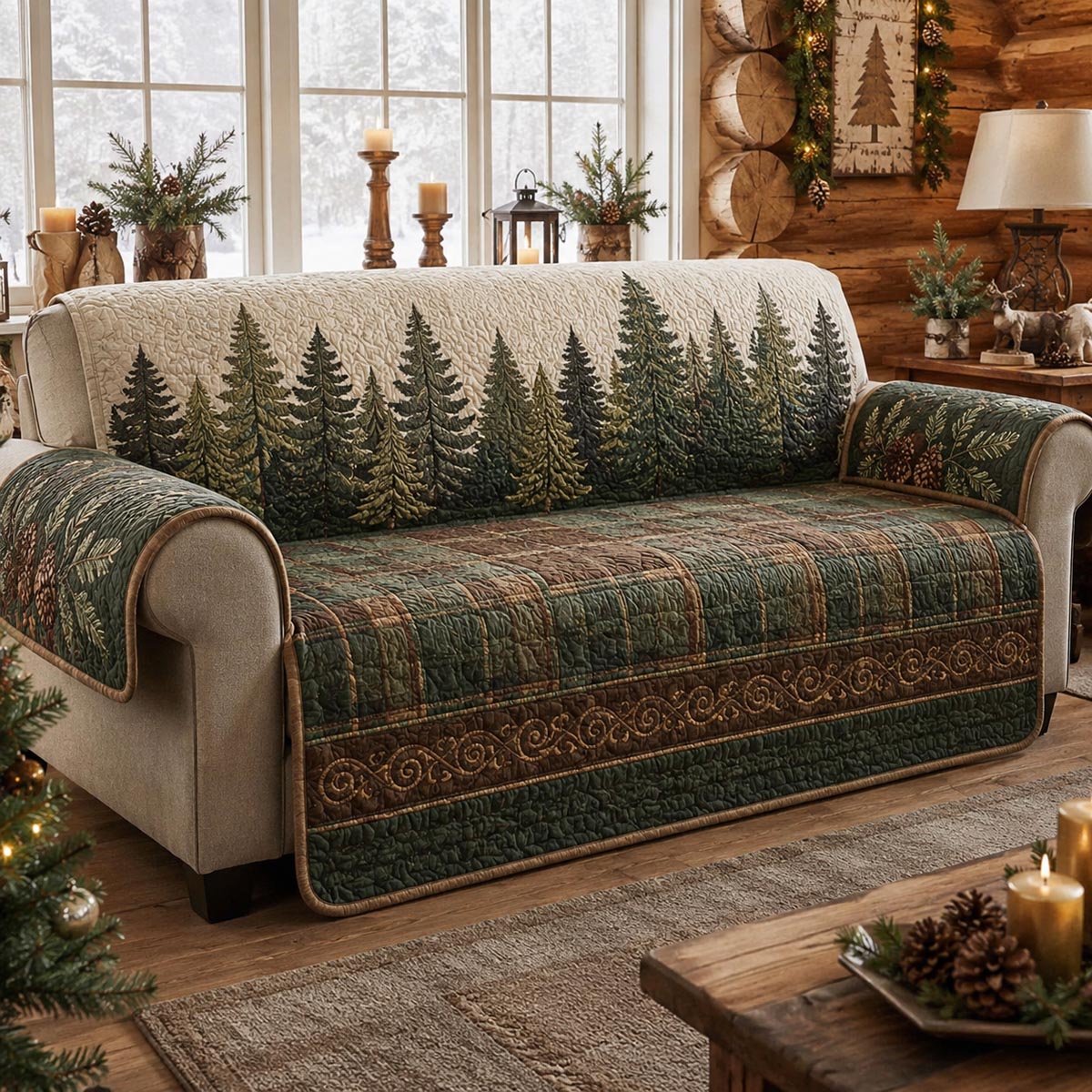 Christmas Evergreen Quilted Sofa Cover SN0DV173