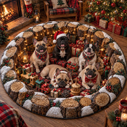 Christmas French Bulldog Quilted Round Mat SN0TD879