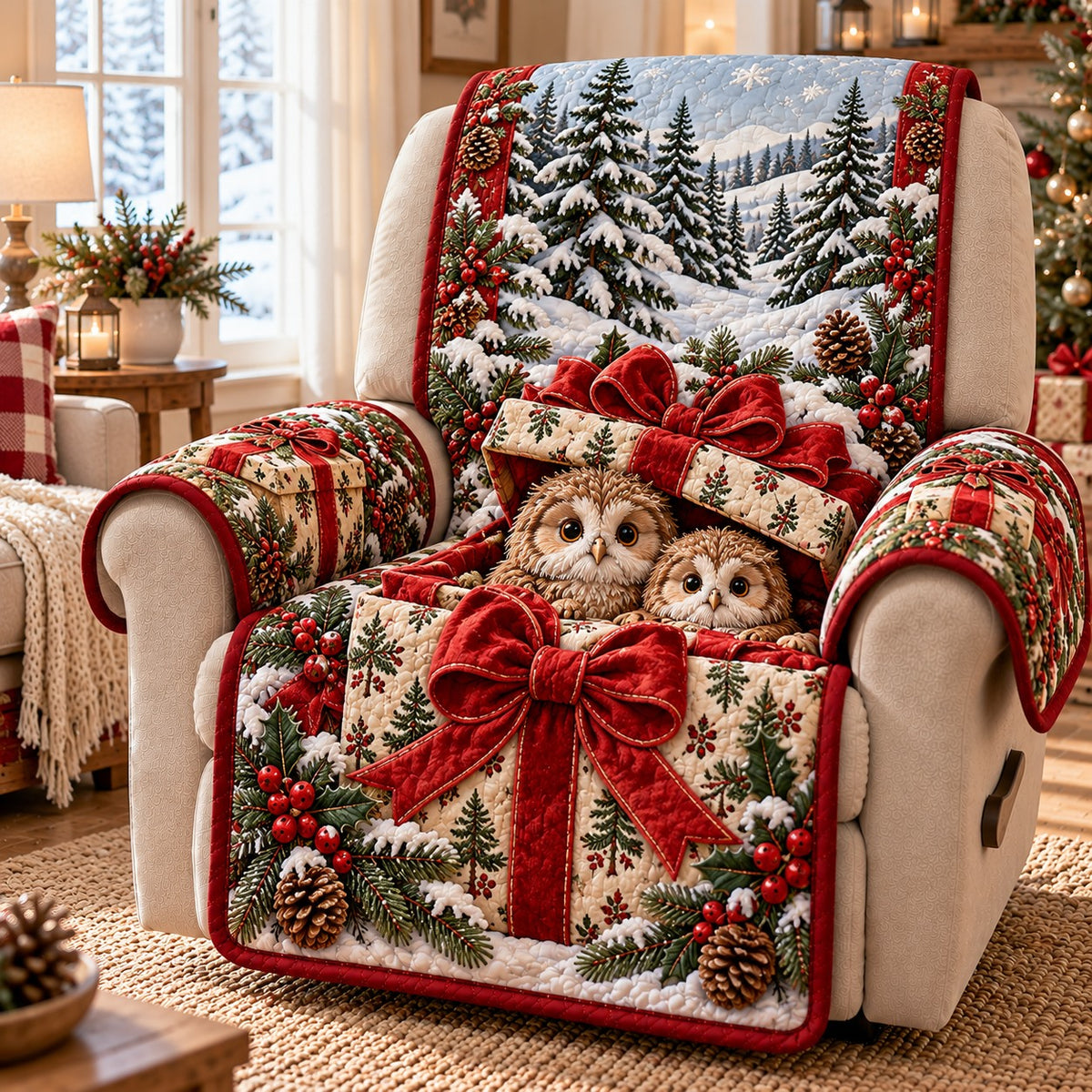 Christmas Gift Bow Quilted Sofa Cover SN0TD1358