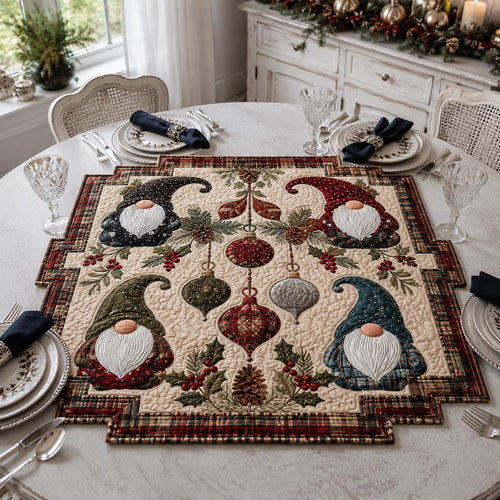 Christmas Gnome Quartet Custom Shape Quilted Table Topper SN0DV306