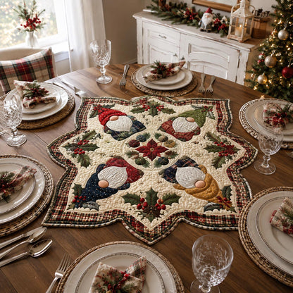 Christmas Gnome Star Custom Shape Quilted Table Topper SN0DV329