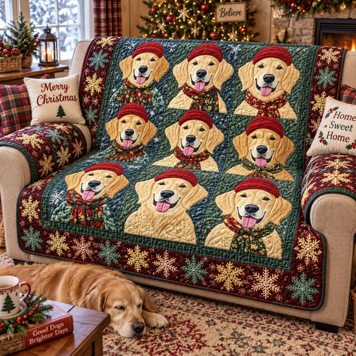 Christmas Golden Crew Quilted Sofa Cover SN0PT1325