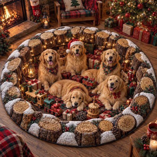 Christmas Golden Retriever Quilted Round Mat SN0TD802