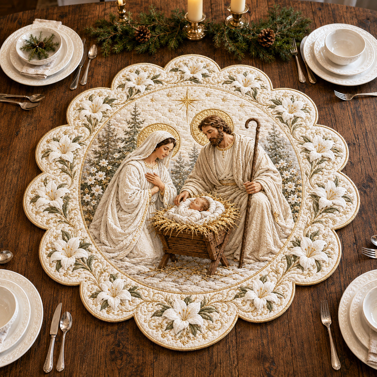 Christmas Grace Custom Shape Quilted Table Topper SN0TV135
