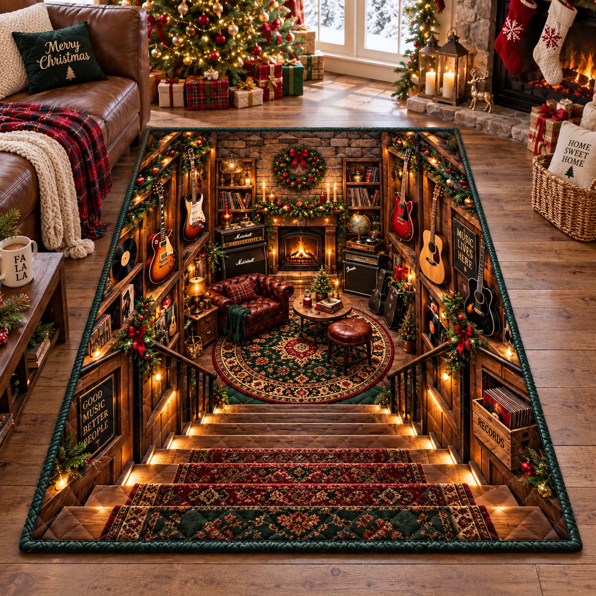Christmas Guitar Retreat Area Rug SN0DV851