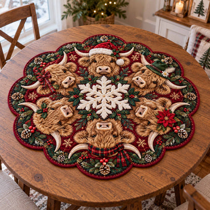 Christmas Highland Coo Custom Shape Quilted Table Topper SN0TD991