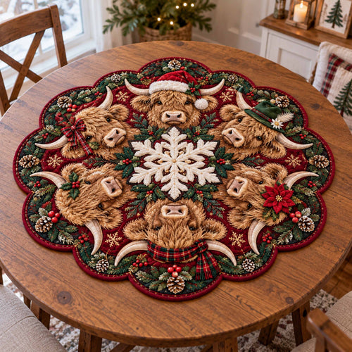 Christmas Highland Coo Custom Shape Quilted Table Topper SN0TD991