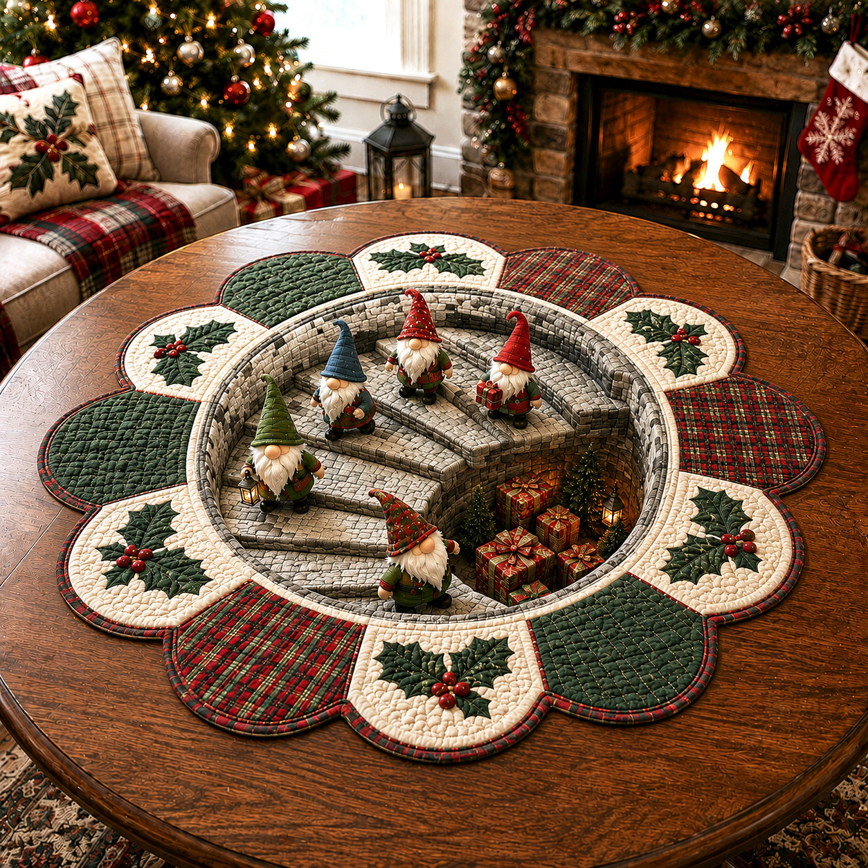 Christmas Hollow Custom Shape Quilted Table Topper SN0TV164