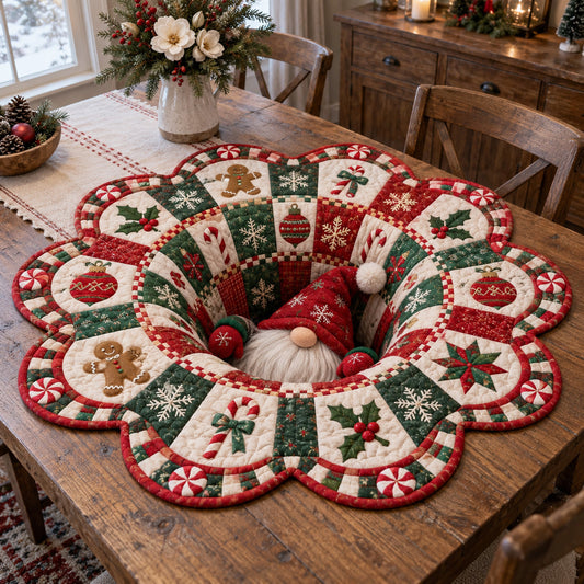 Christmas Holly Ring Custom Shape Quilted Table Topper SN0TV492