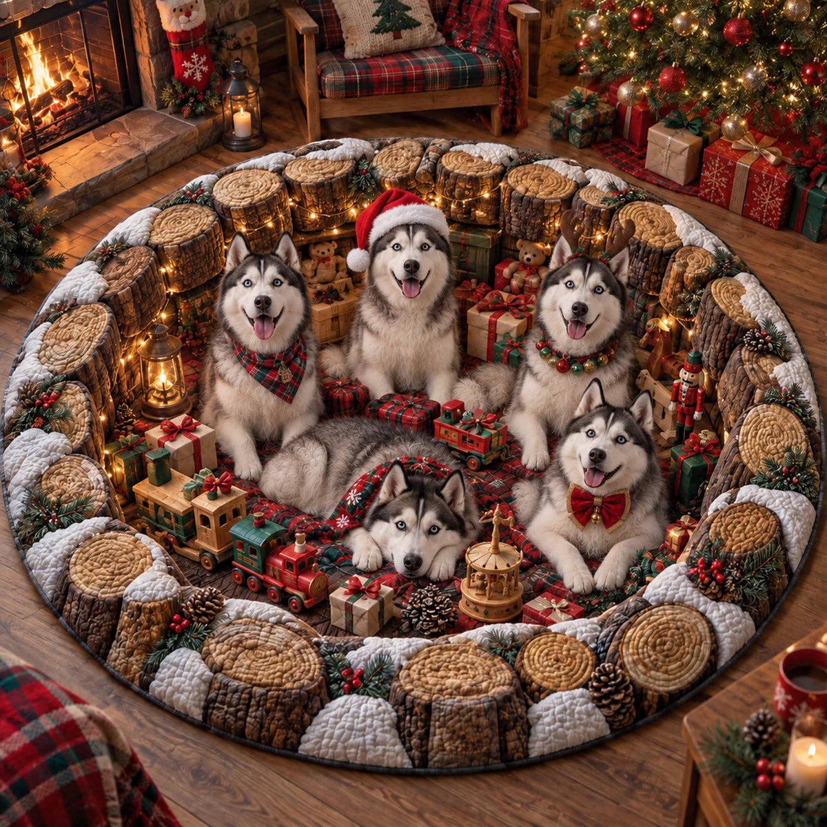 Christmas Paws Quilted Round Mat NCU0SN007