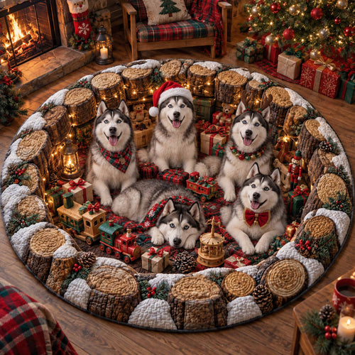 Christmas Husky Quilted Round Mat SN0TD882