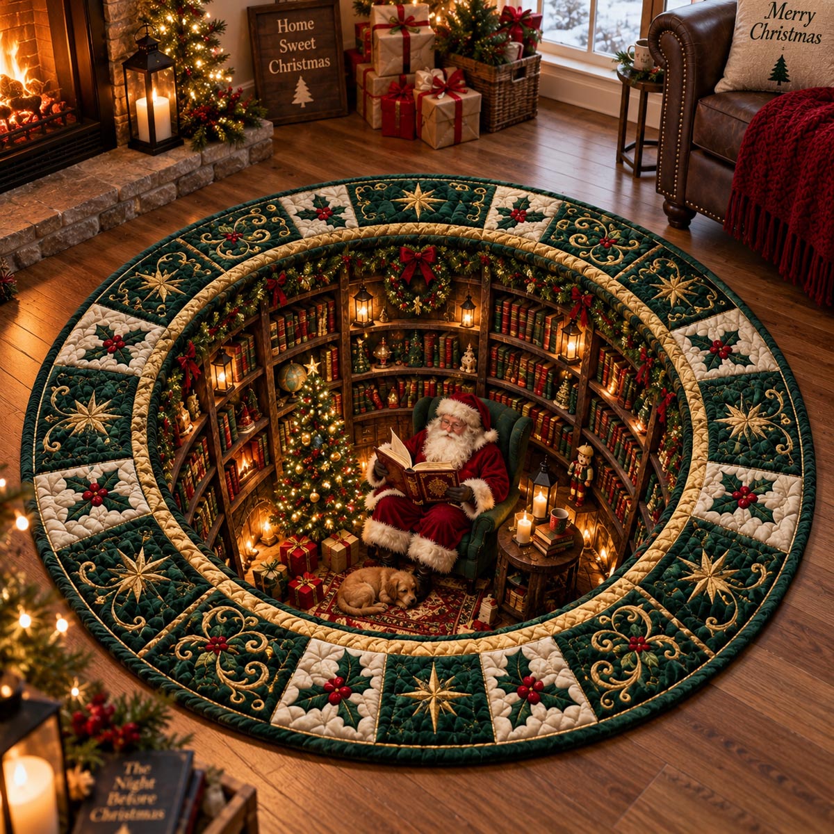 Christmas Library Portal Quilted Round Mat SN0DV709