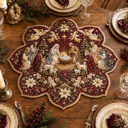 Christmas Nativity Bloom Custom Shape Quilted Table Topper SN0DV576