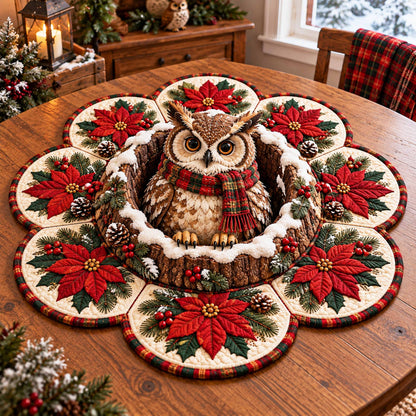 Christmas Owl Custom Shape Quilted Table Topper SN0TD914