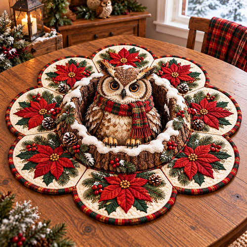 Christmas Owl Custom Shape Quilted Table Topper SN0TD914