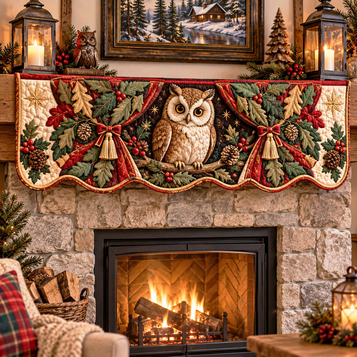 Christmas Owl Quilted Mantel Scarf SN0TD930