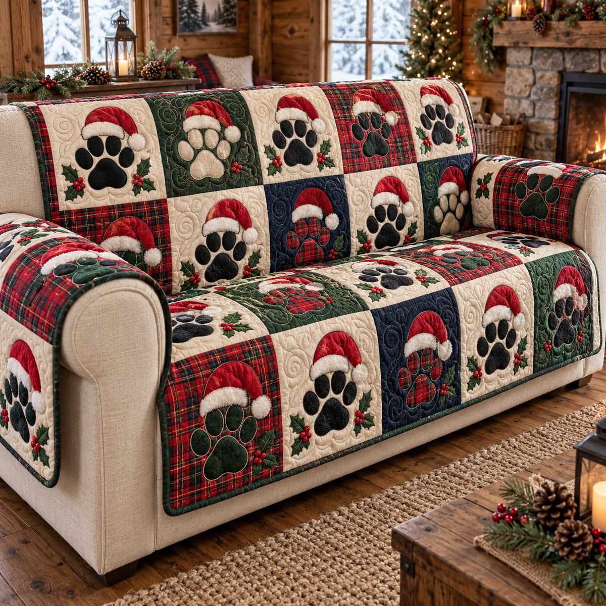 Christmas Paw Patch Quilted Sofa Cover SN0TV384