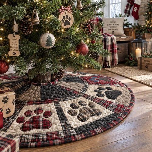 Christmas Paw Tartan Christmas Quilted Tree Skirt SN0DV670