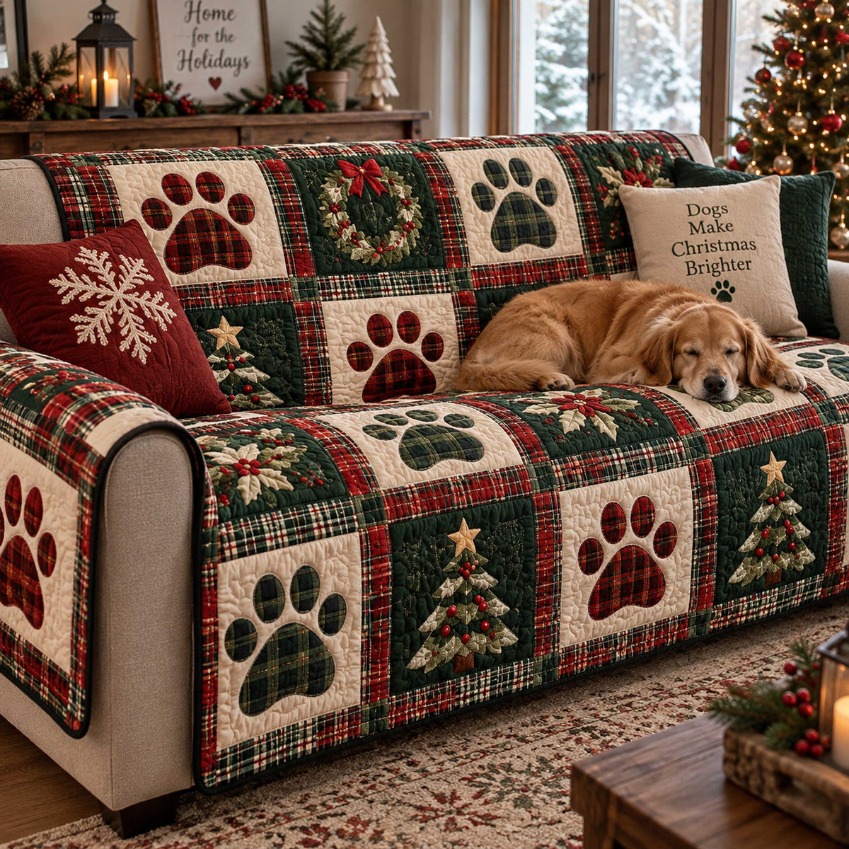 Christmas Paws Quilted Sofa Cover SN0TD717