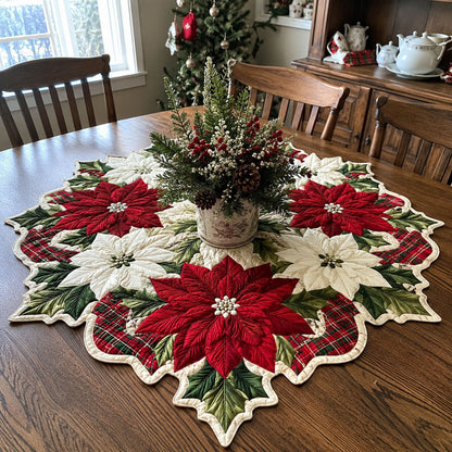 Christmas Poinsettia Elegance Custom Shape Quilted Table Topper SN0PT694