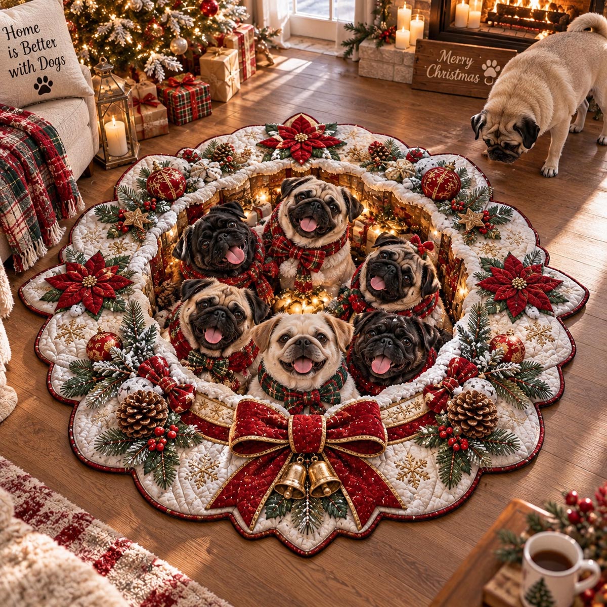 Christmas Pug Wreath Custom Shape Area Rug SN0DV791