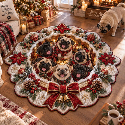 Christmas Pug Wreath Custom Shape Area Rug SN0DV791