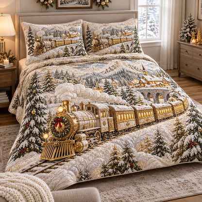 Christmas Railroad 3-Piece Quilted Bedding Set SN0TD756