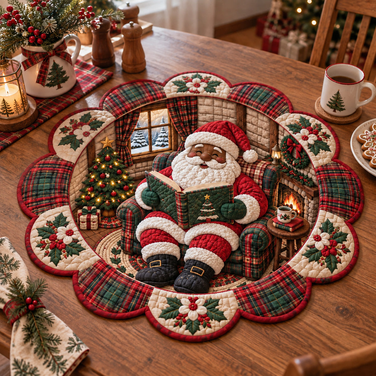 Christmas Reading Nook Custom Shape Quilted Table Topper SN0TV491