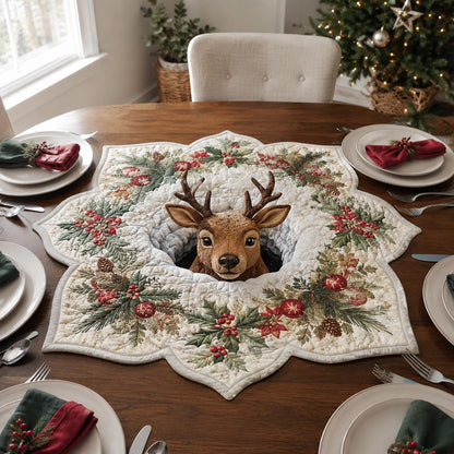 Christmas Reindeer Custom Shape Quilted Table Topper SN0DV335