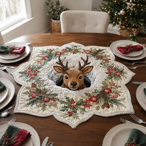 Christmas Reindeer Custom Shape Quilted Table Topper SN0DV335