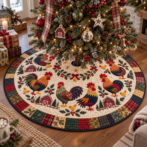 Christmas Rooster Gathering Christmas Quilted Tree Skirt SN0DV1149
