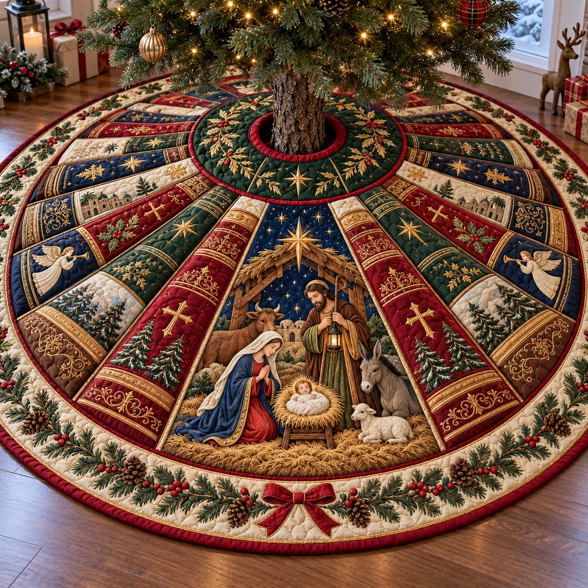 Christmas Scripture Christmas Quilted Tree Skirt SN0TV579