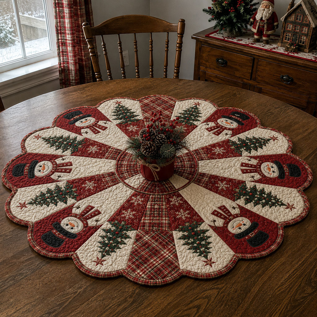 Christmas Snowman Wishes Custom Shape Quilted Table Topper SN0PT688