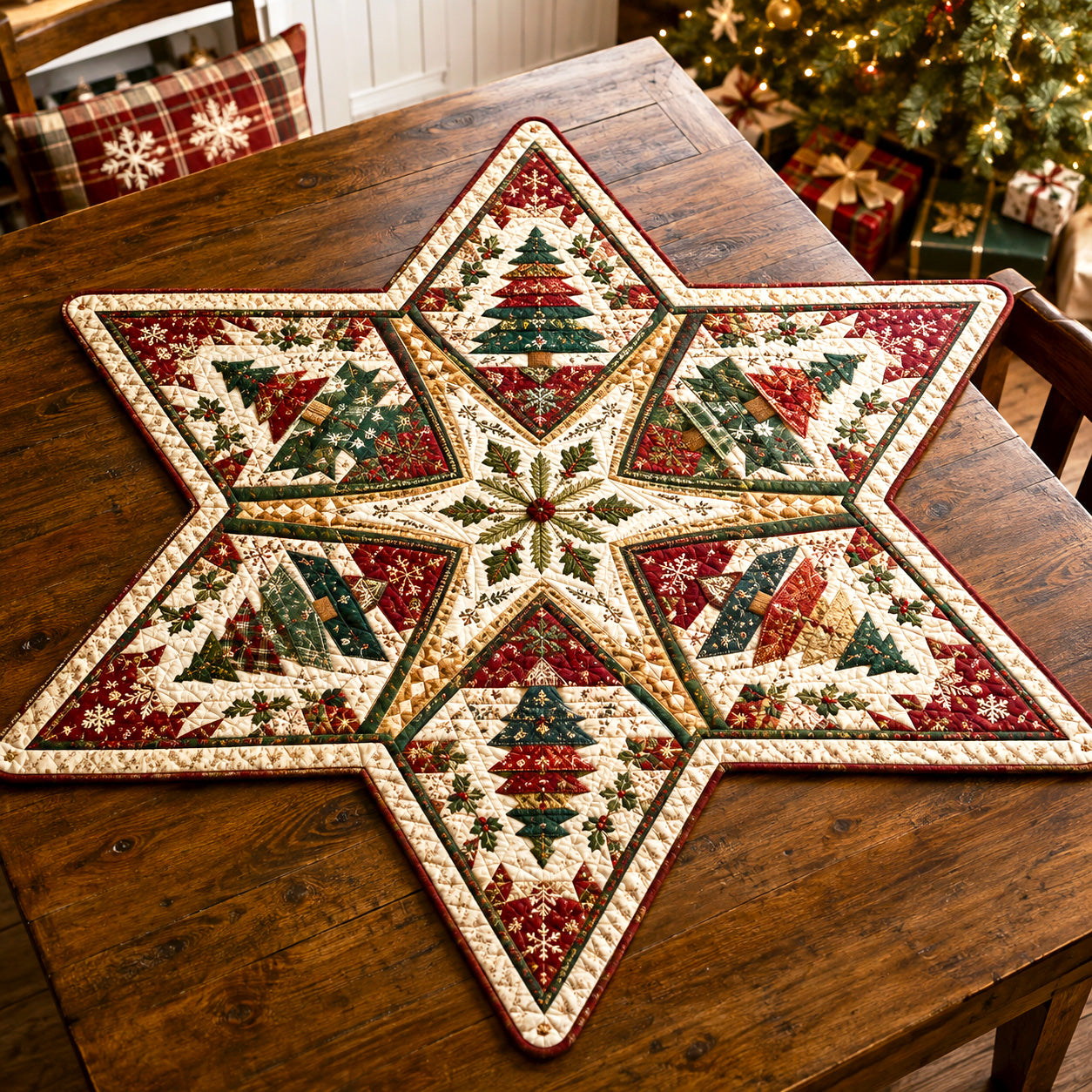 Christmas Starlight Custom Shape Quilted Table Topper SN0TV125