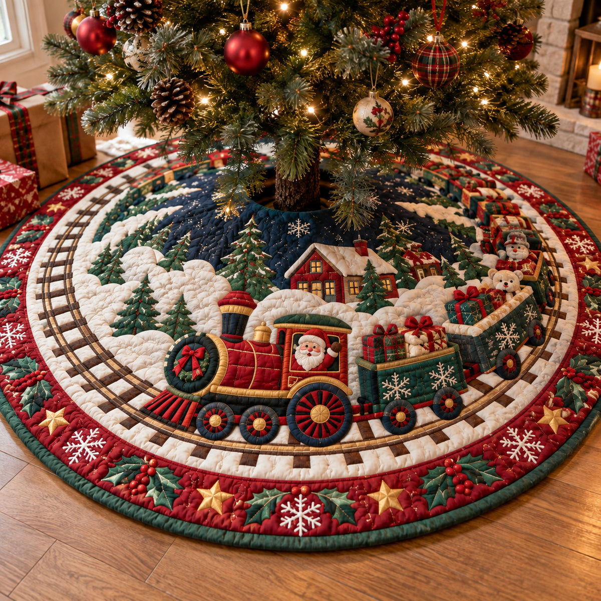 Christmas Train Journey Christmas Quilted Tree Skirt SN0TV423