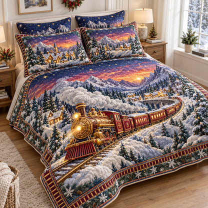 Christmas Train 3-Piece Quilted Bedding Set SN0TD745