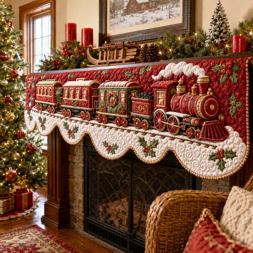 Christmas Train Quilted Mantel Scarf SN0TD269