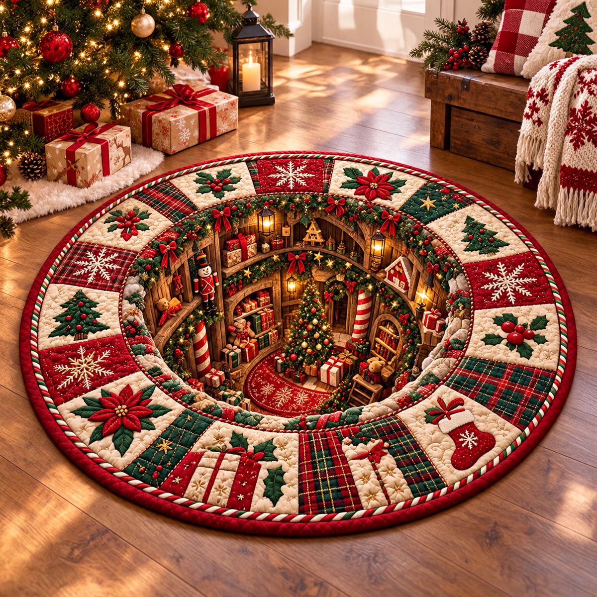 Christmas Tree Hideaway Quilted Round Mat SN0DV827