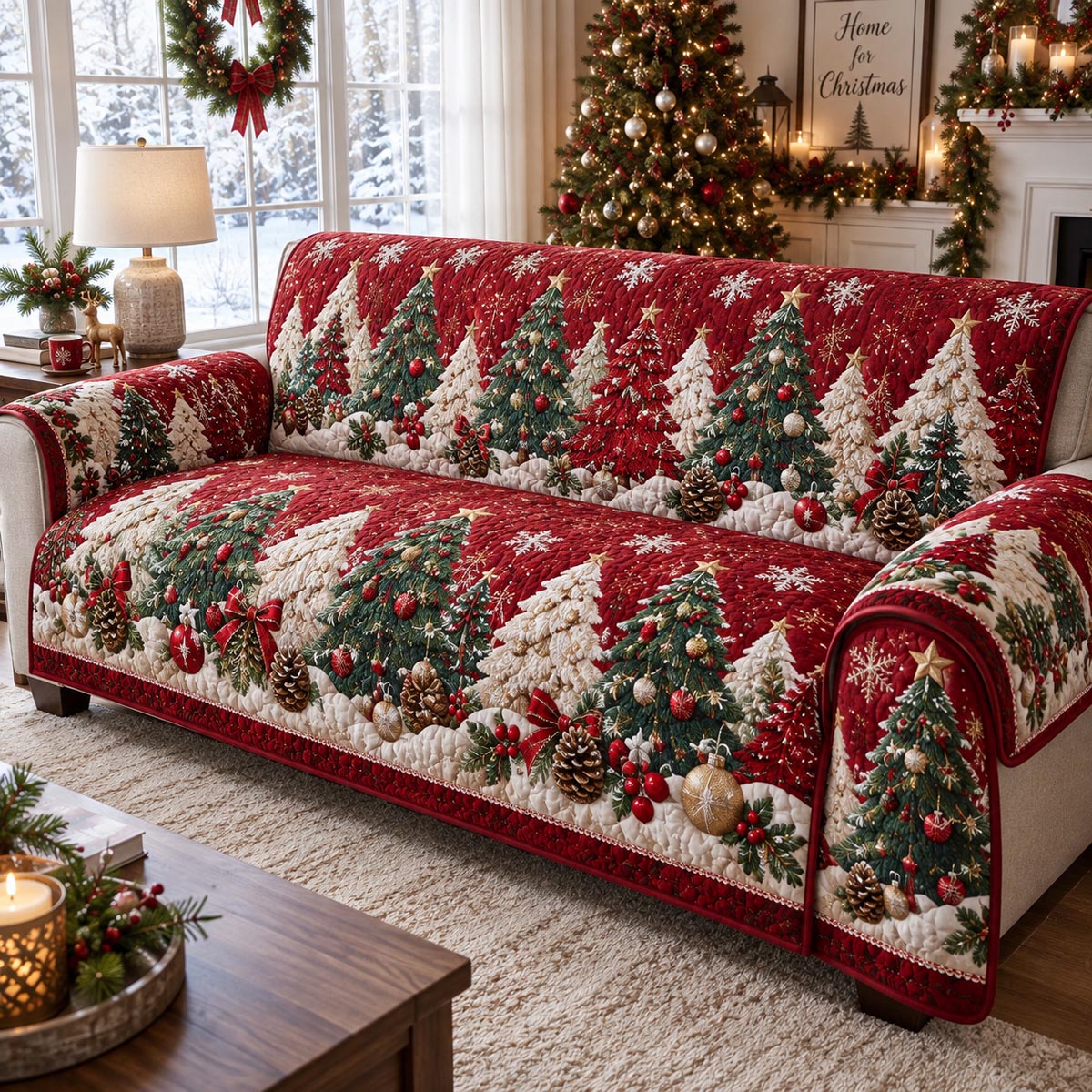 Christmas Tree Meadow Quilted Sofa Cover SN0DV638