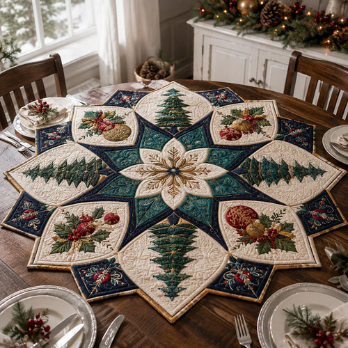 Christmas Tree Medallion Custom Shape Quilted Table Topper SN0DV349