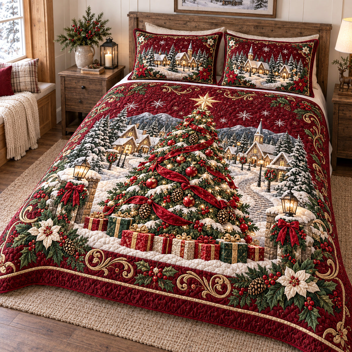 Christmas Village 3-Piece Quilted Bedding Set SN0TV768