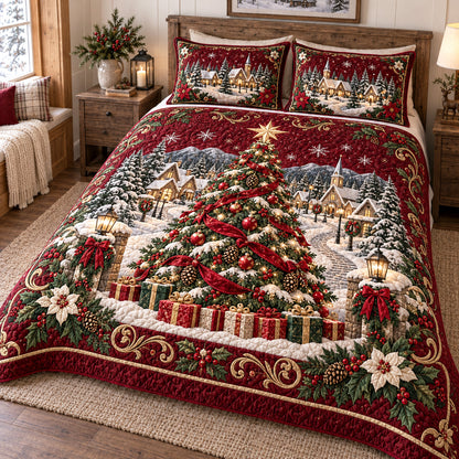 Christmas Village 3-Piece Quilted Bedding Set SN0TV768
