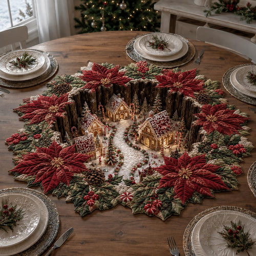 Christmas Village Glow Custom Shape Quilted Table Topper SN0DV332