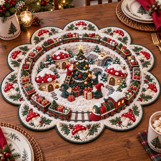Christmas Village Joy Custom Shape Quilted Table Topper SN0TV474